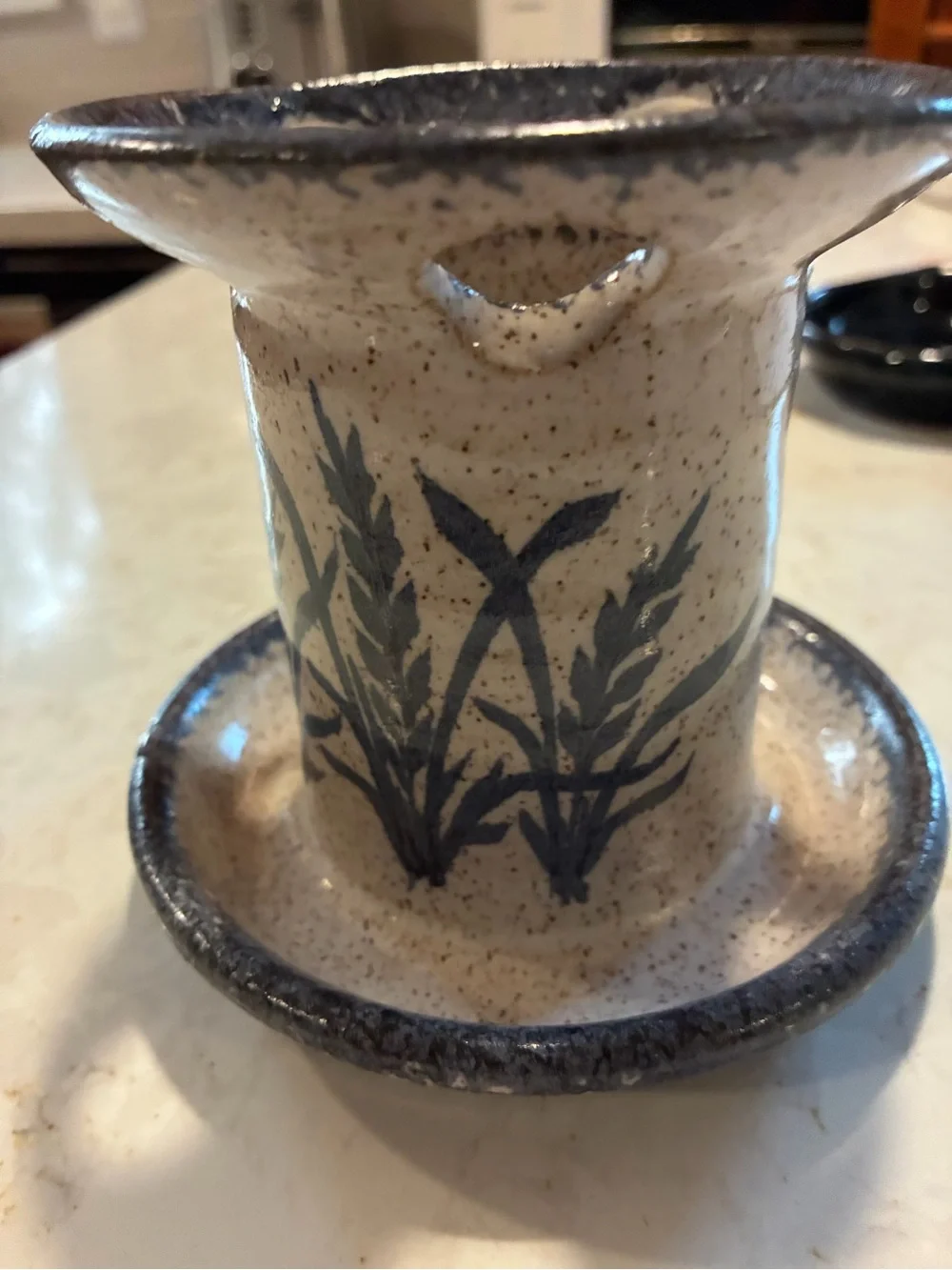 Blue Botanical Pottery Toothbrush Holder